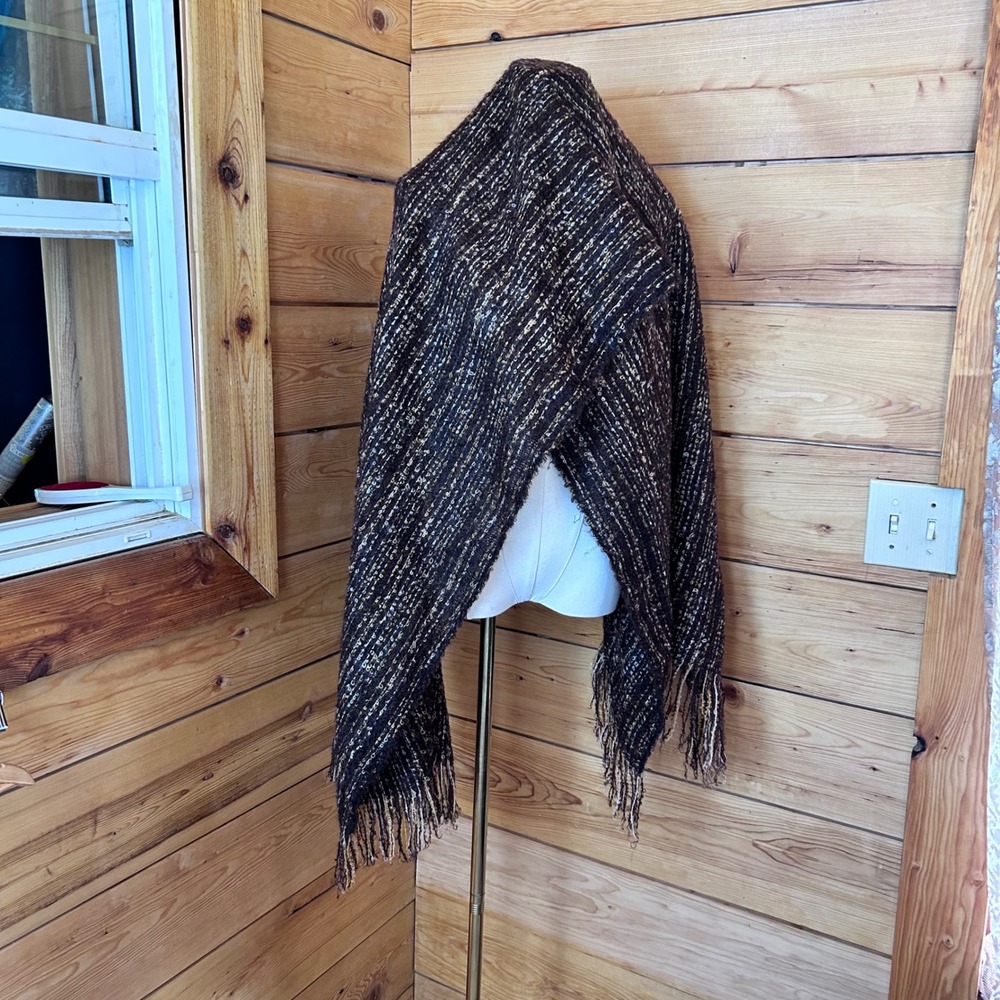 Chunky Tweed Wrap Shawl One Size Brown Boucle Scarf Oversized Blanket Poncho MCM
